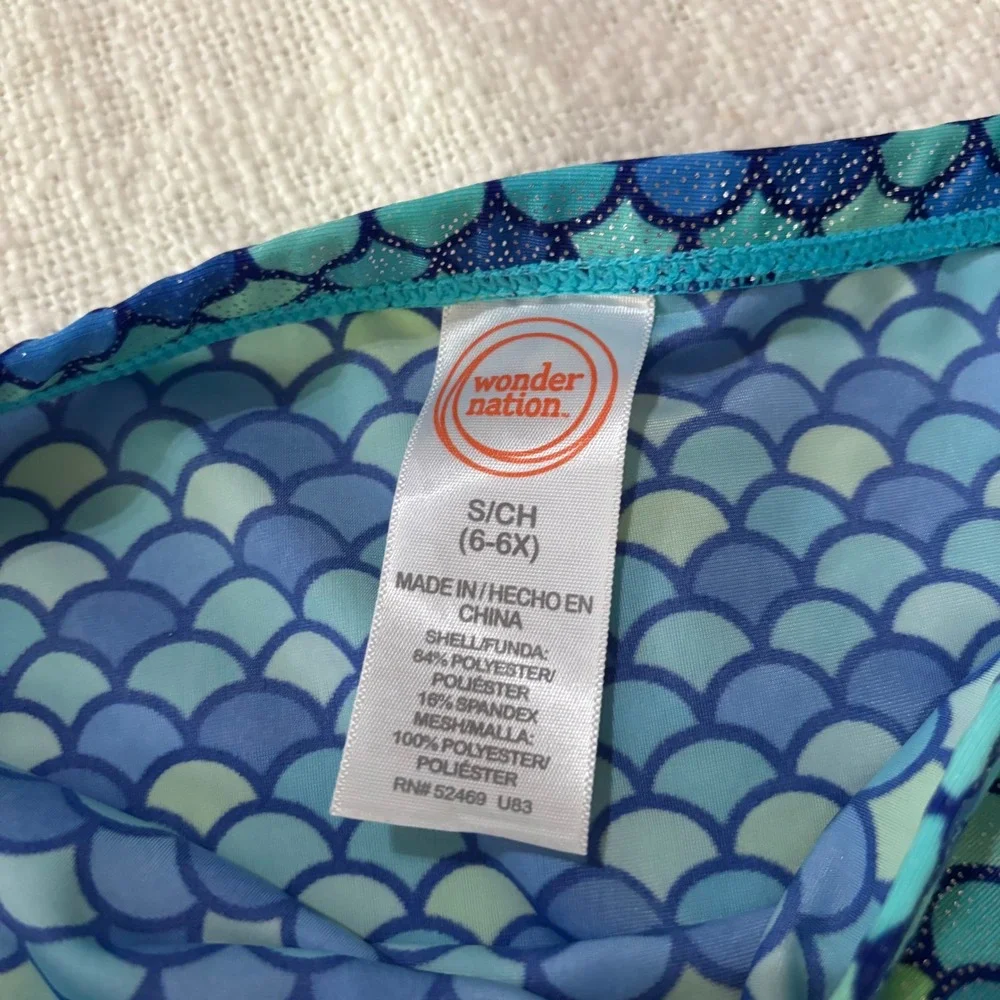 OP & Wonder Nation Girls Swimsuit Bundle Mermaid Tail Leopard Blue XS 4-5 5pc